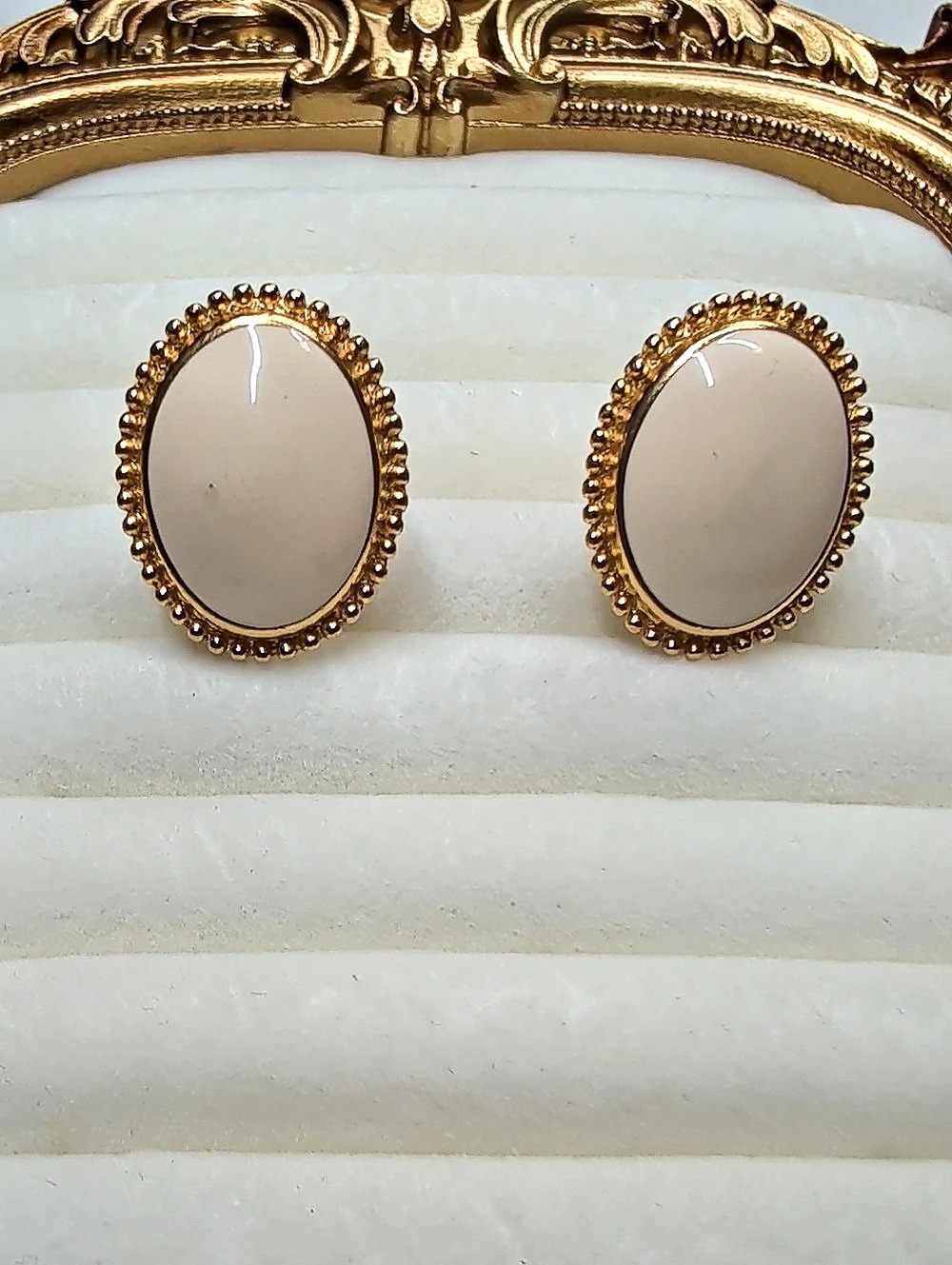 Napier Oval Clip-On Earrings in Gold & White